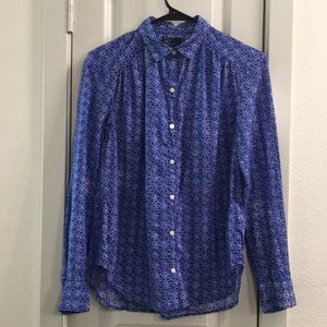 Gap Blue Floral Print Button Down Shirt Size XS